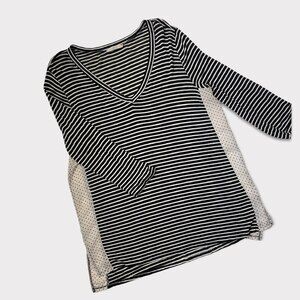 Lelis Soft Thin Striped Polka Dot Top Large V Neck 3/4 Sleeves